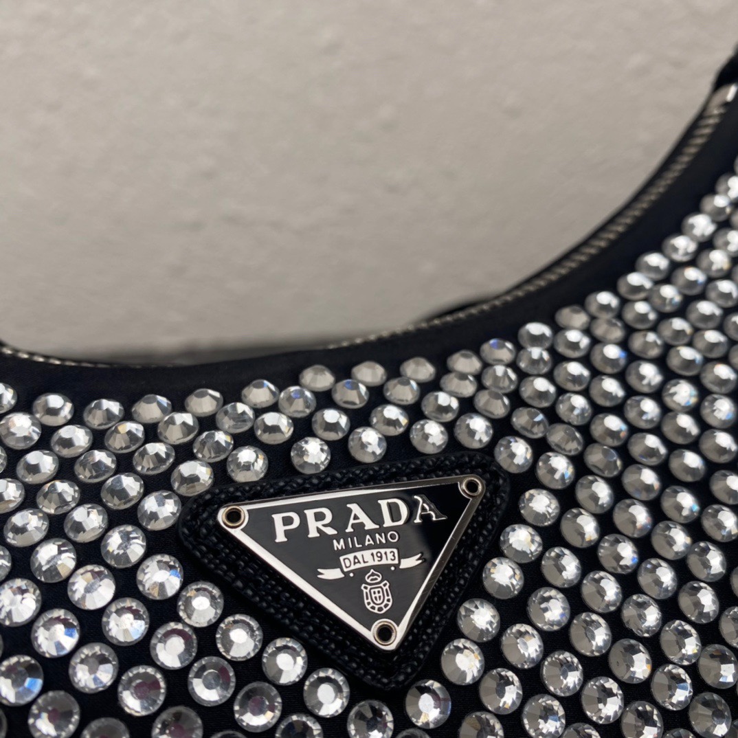 Prada Re Edition 2005 Duchess Synthetic Crystals Shoulder Bag Black 1BH204